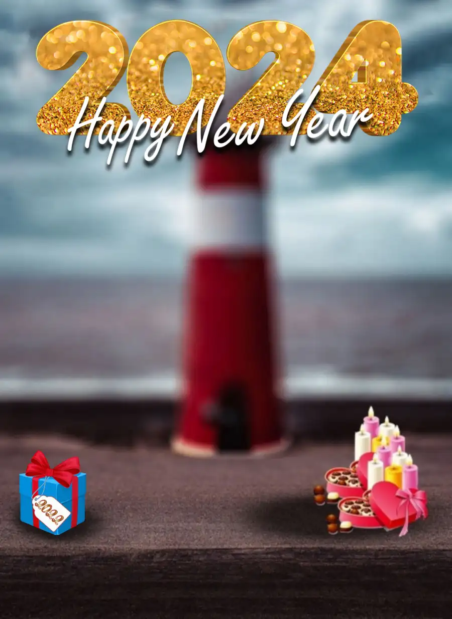 Happy New Year 2024 Beach Light House Editing  Background