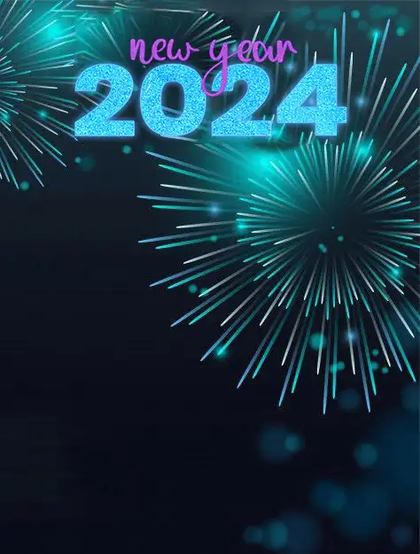 Happy New Year 2024 Blue Firewoks In Sky CB  Background