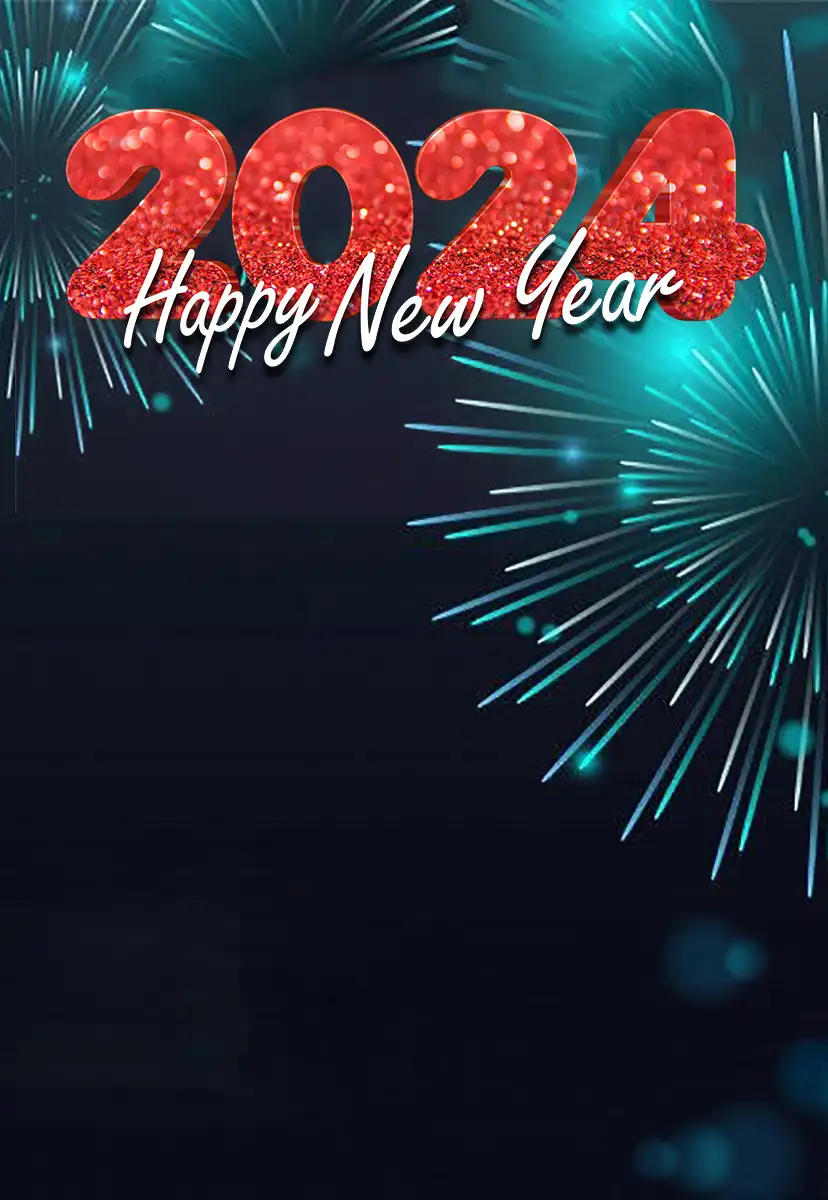 Happy New Year 2024 Blue Fireworks In The Sky Editing Background