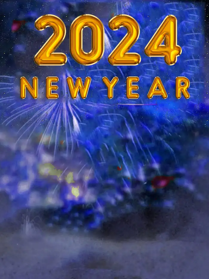 Happy New Year 2024 Blue Fireworks Photo Editing Background