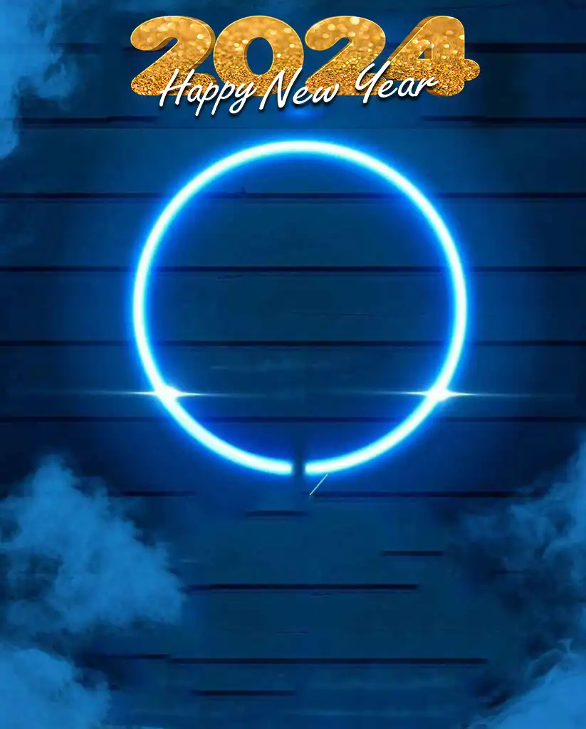 Happy New Year 2024 Blue Neon Light Picsart Background