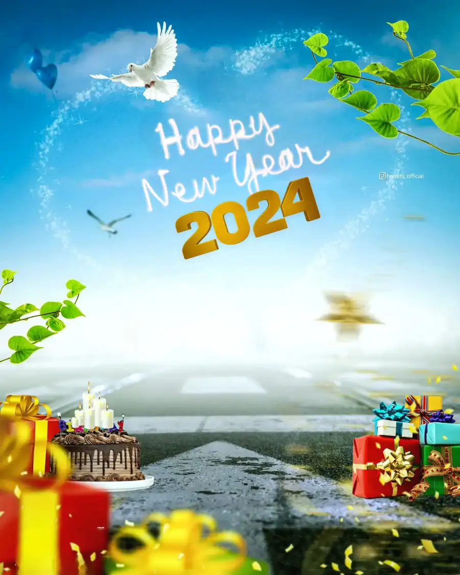 Happy New Year 2024 Blue Sky Editing HD  Background