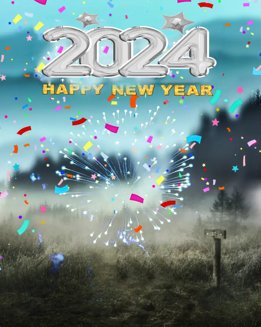 Happy New Year 2024 Blue Sky Grass CB  Background