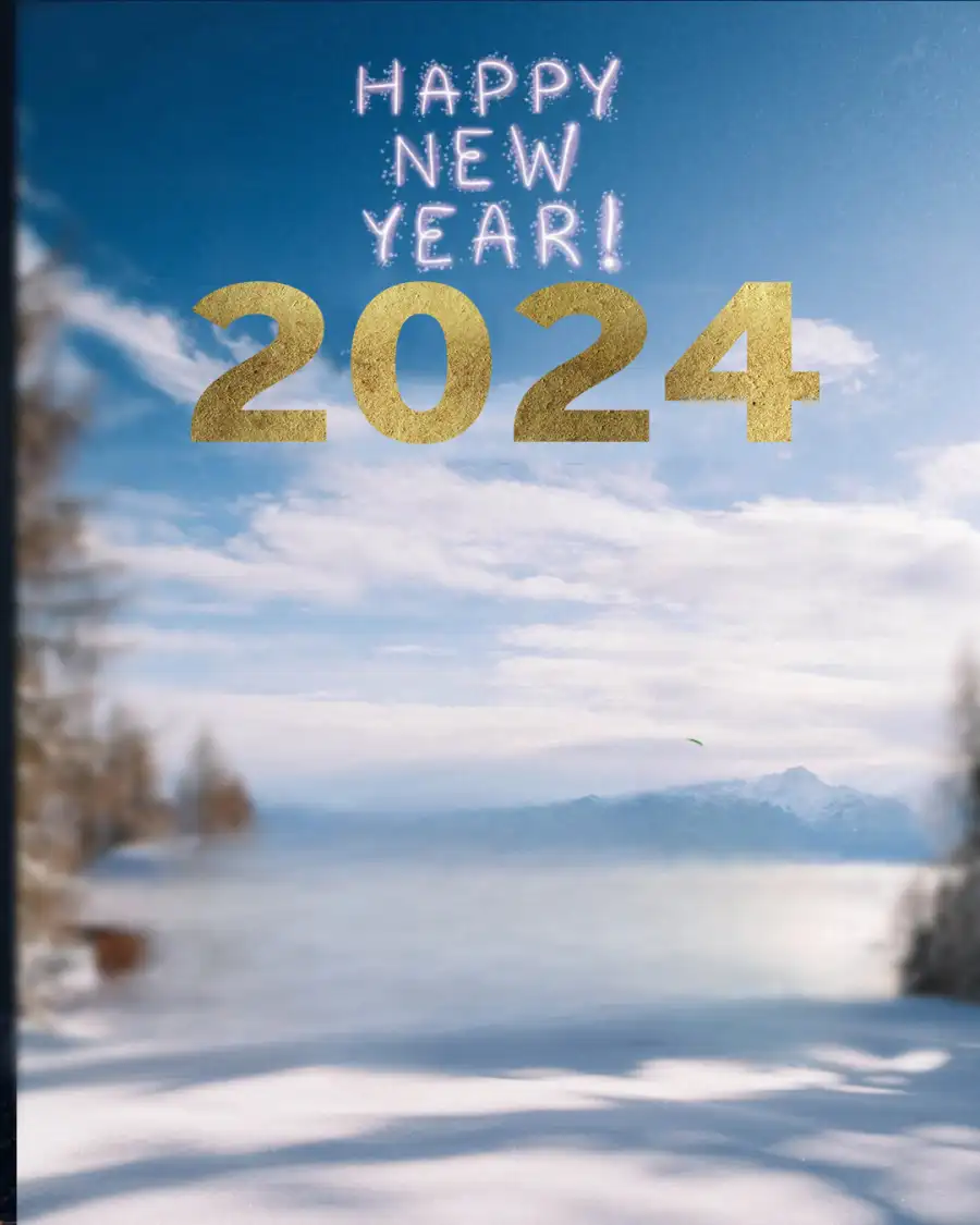 Happy New Year 2024 Blue Sky With Clouds Editing Background