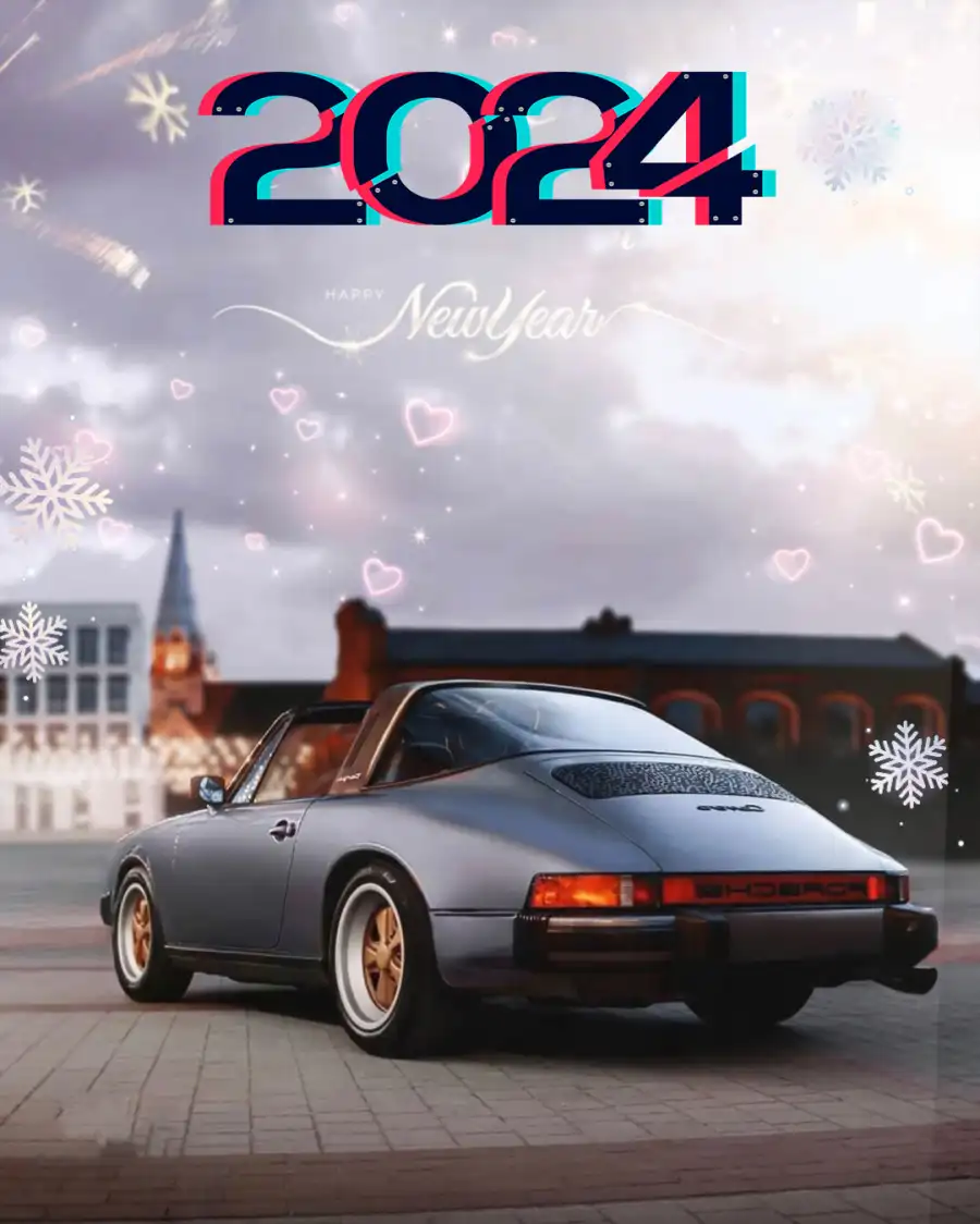 Happy New Year 2024 Car Parked In Front Of A Building  Background (3)