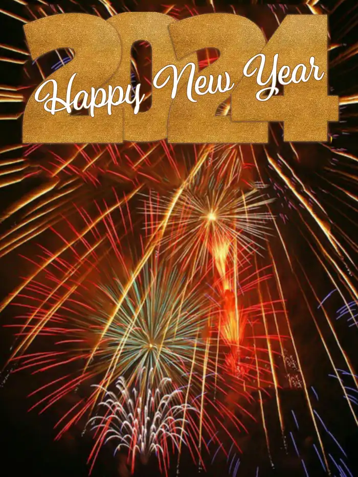 Happy New Year 2024 Clock And Fireworks Photo Editing Background