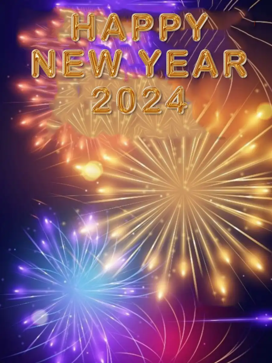 Happy New Year 2024 Colorful ireworks In Sky Editing  With Lights Background