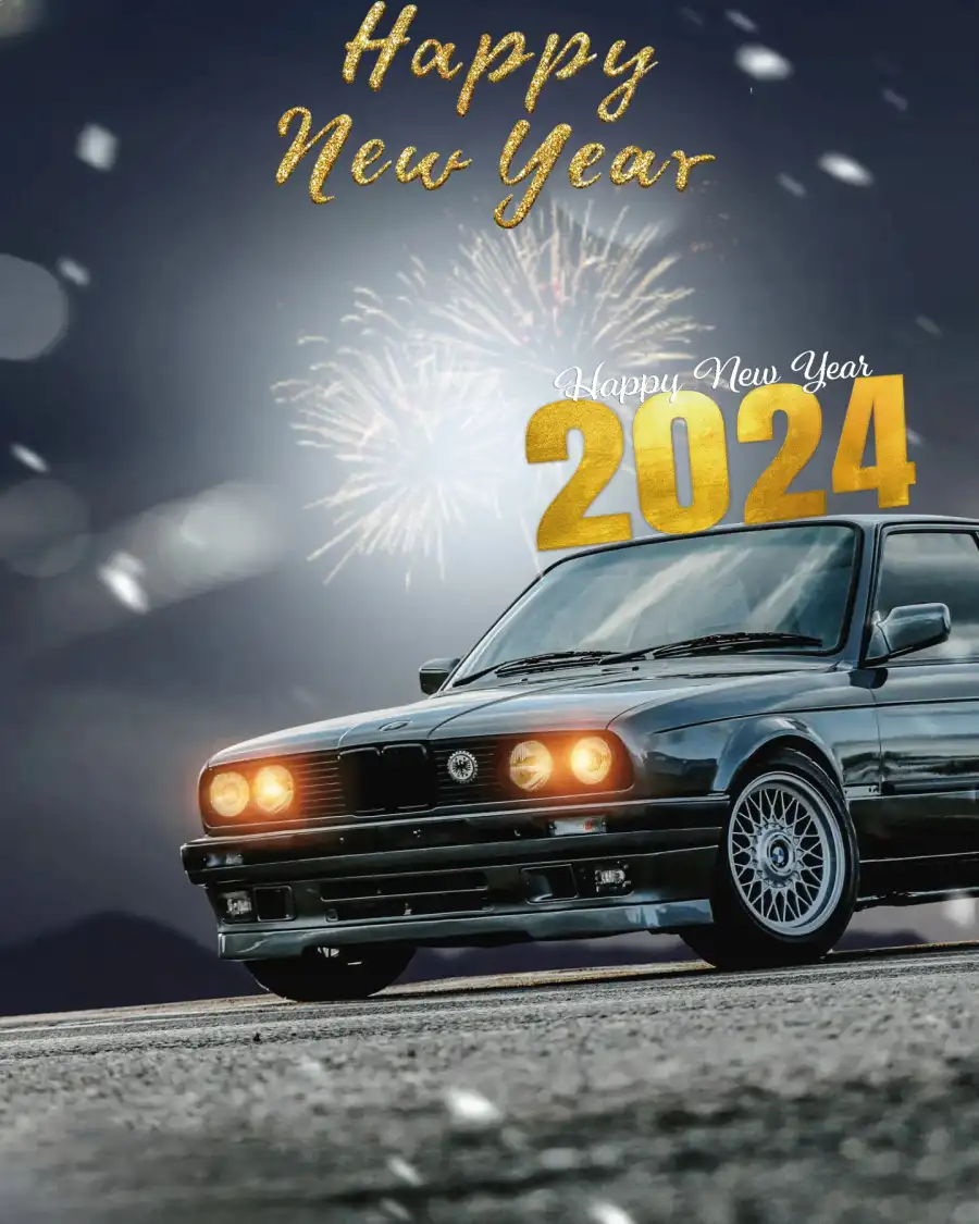 Happy New Year 2024  Edits Car With Fireworks In The Background