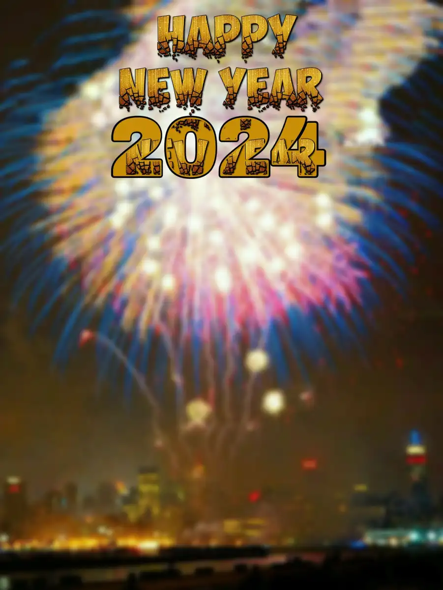 Happy New Year 2024 Exploding Fireworks In Sky Background