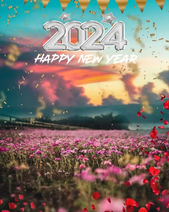 Happy New Year 2024 Field Of Flowers CB Editing Background