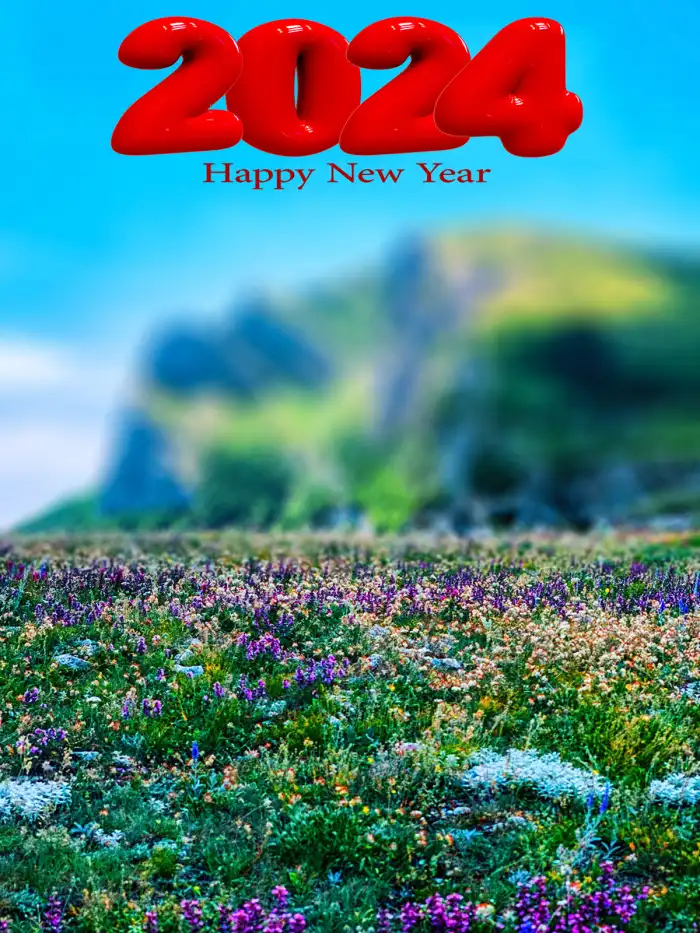 Happy New Year 2024 Field Of Flowers Mountain Picsart Background