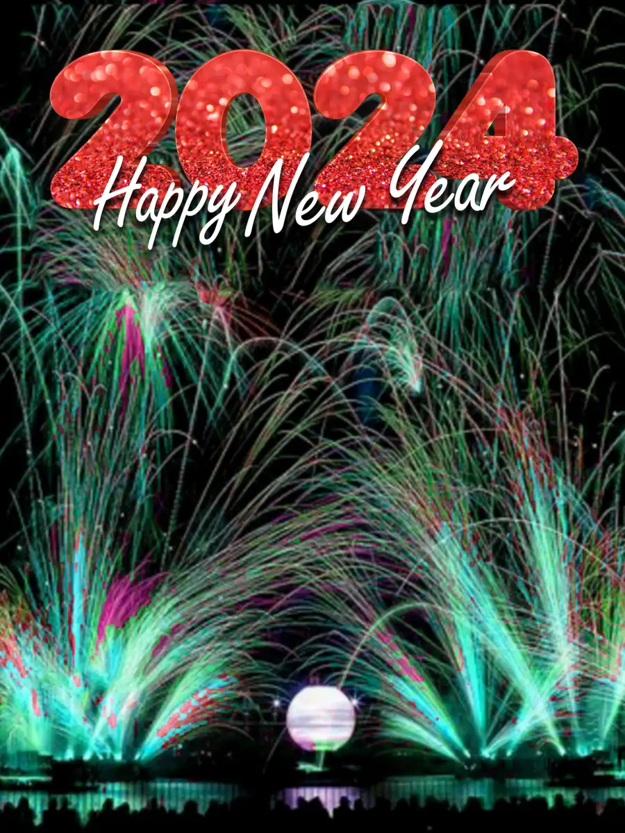 Happy New Year 2024 Fireworks Editing  Green  Background