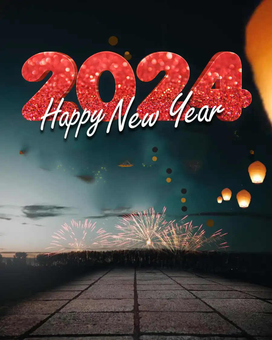 Happy New Year 2024 Fireworks In Sky Editing  With Lights  Background