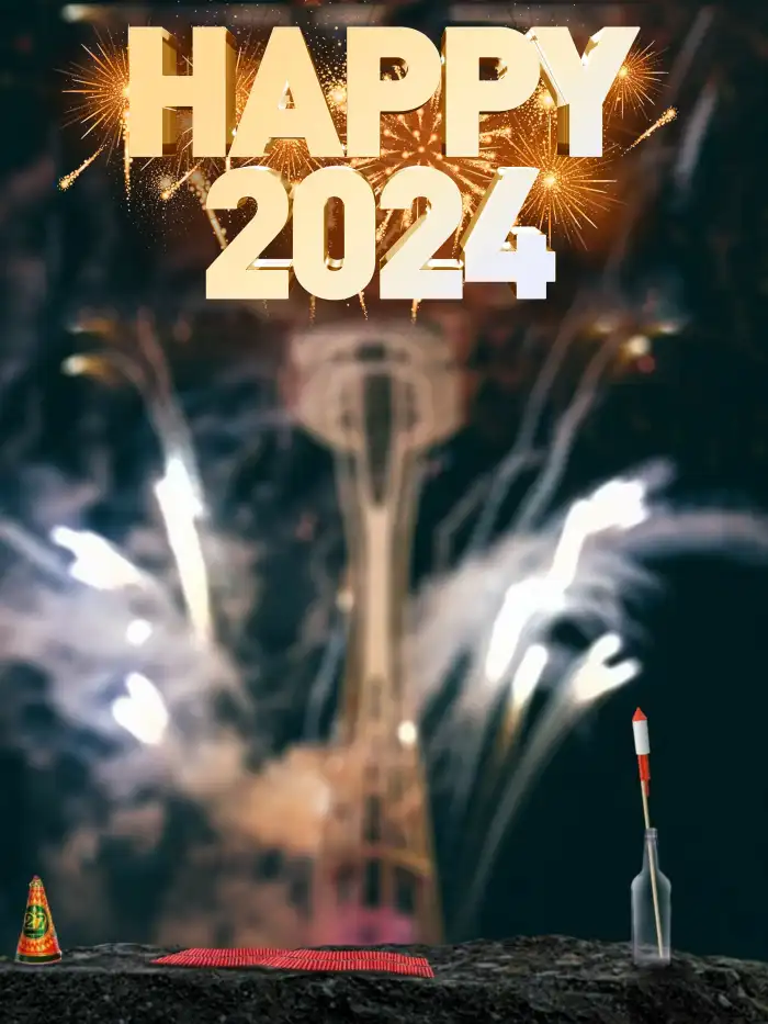 Happy New Year 2024  Fireworks In The Background For  Photo Editing