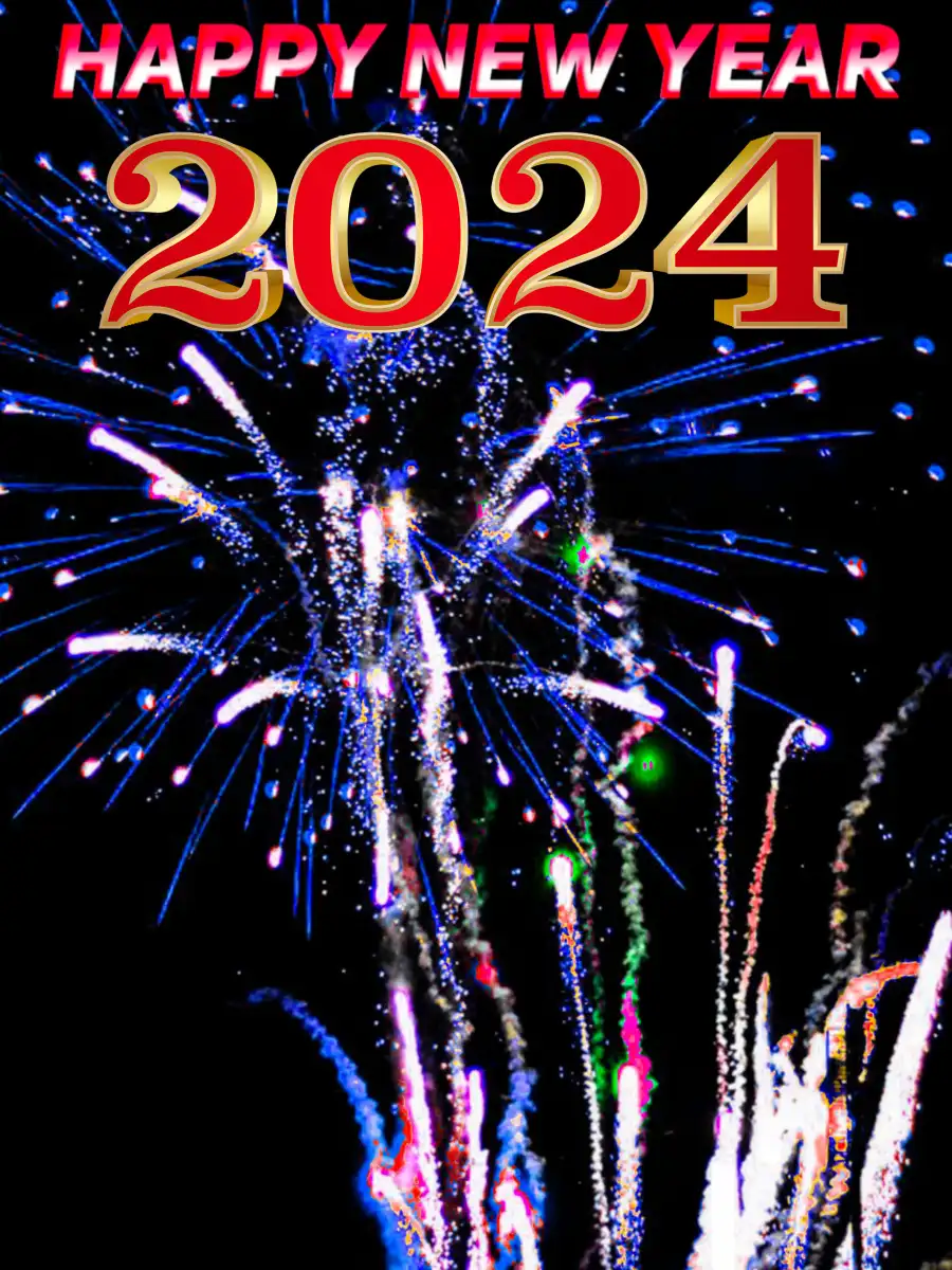 Happy New Year 2024 Fireworkss In Sky  Background