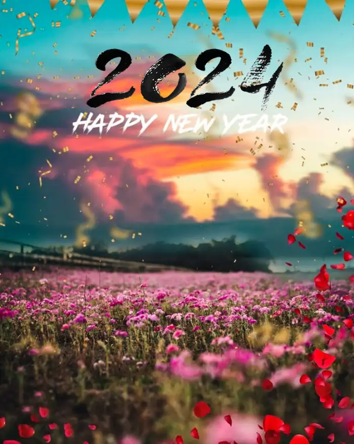 Happy New Year 2024 Flowers Field Editing  Background