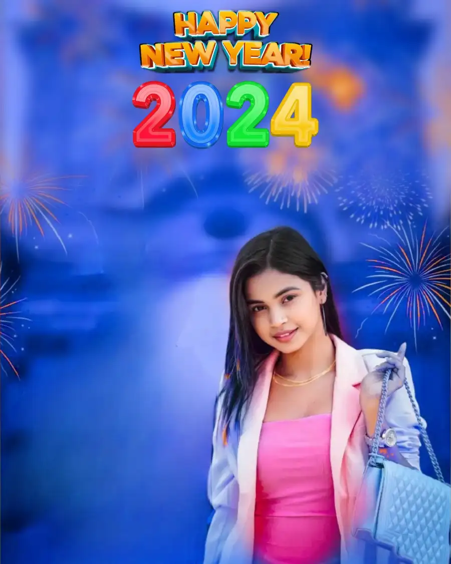 Happy New Year 2024 Girl Editing HD Background