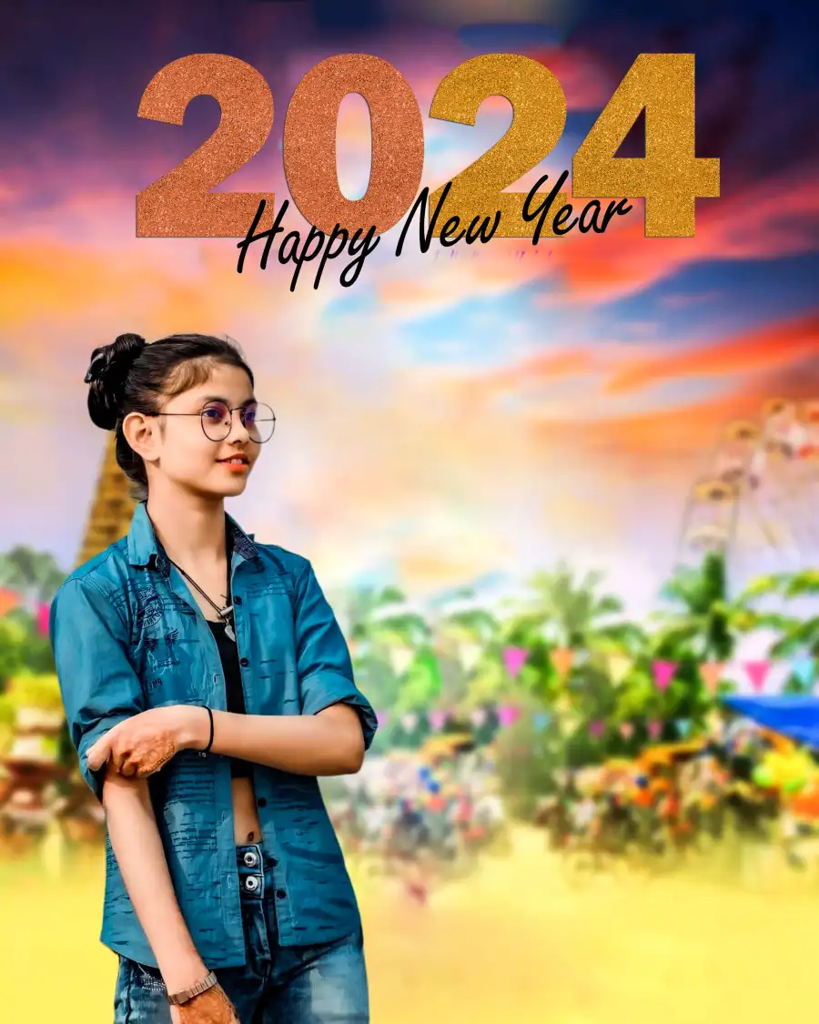 Happy New Year 2024 Girl With The Arms Crossed Editing Background