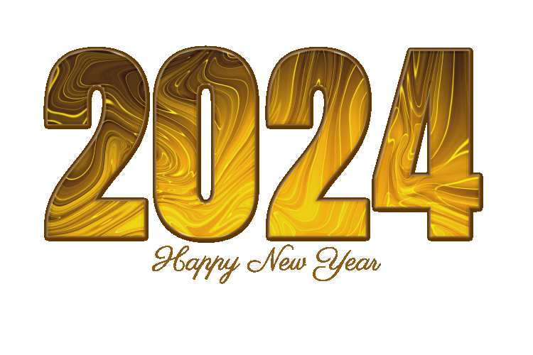 Happy New Year  2024 Gold Fluid Painting PNG Free Pics