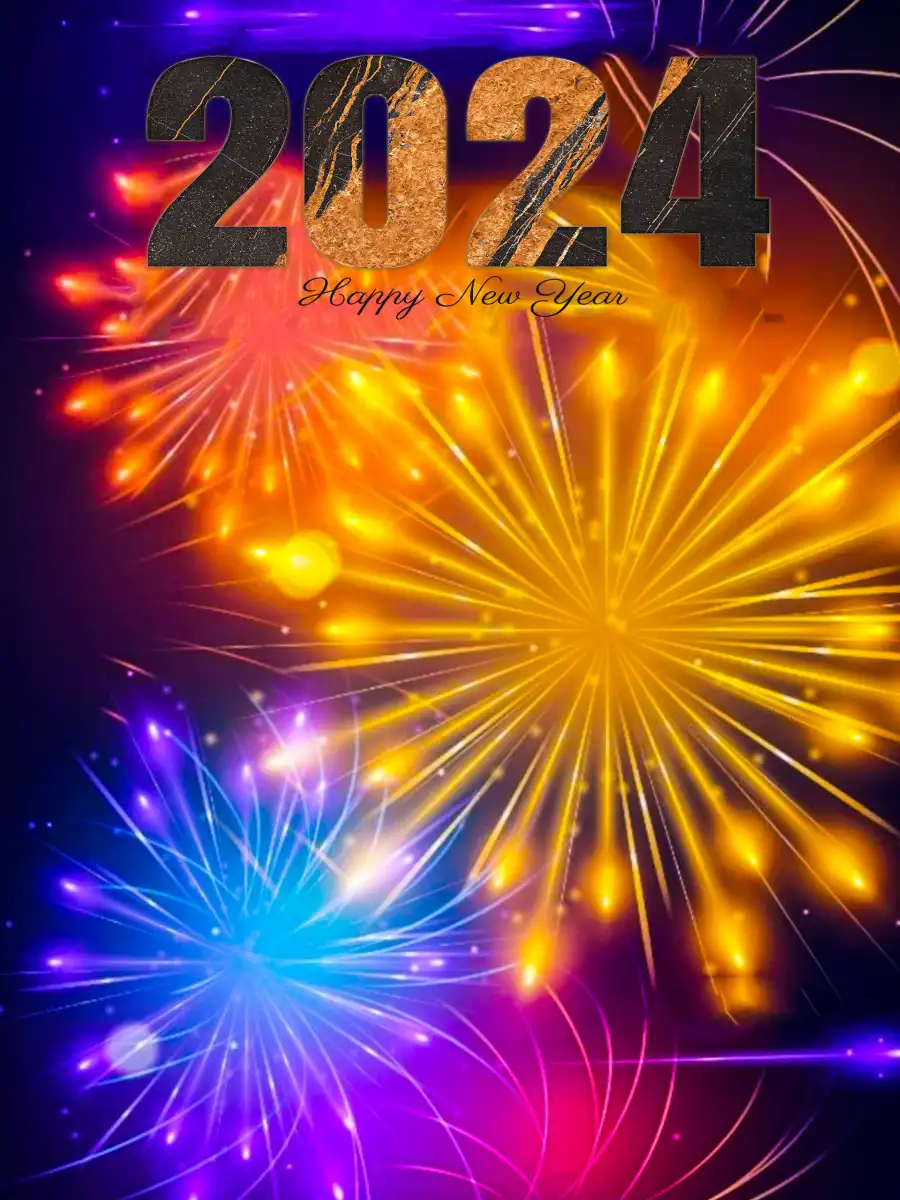 Happy New Year 2024 Golden Fireworks HD  Background