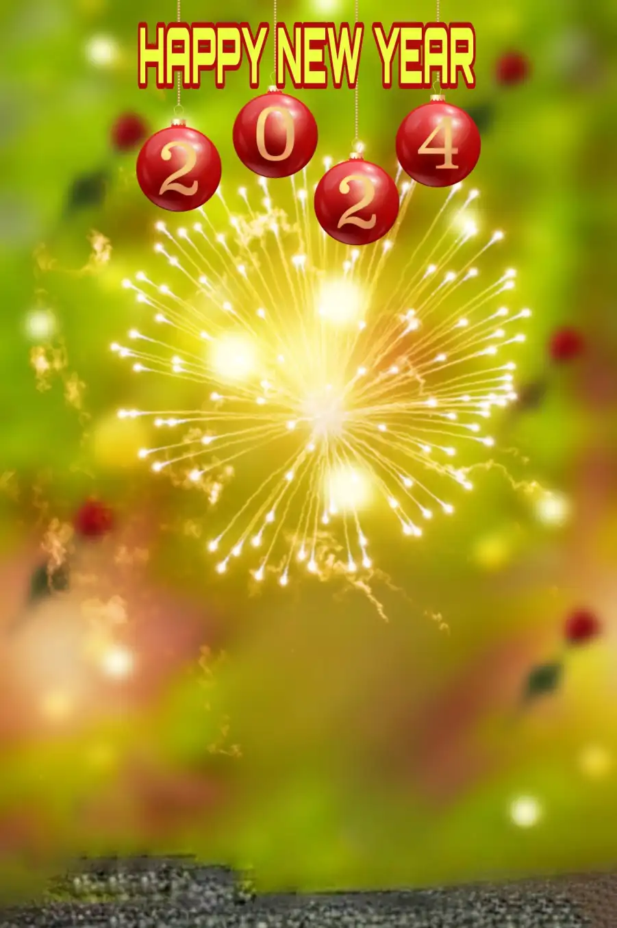 Happy New Year 2024 Green Blur HD Background