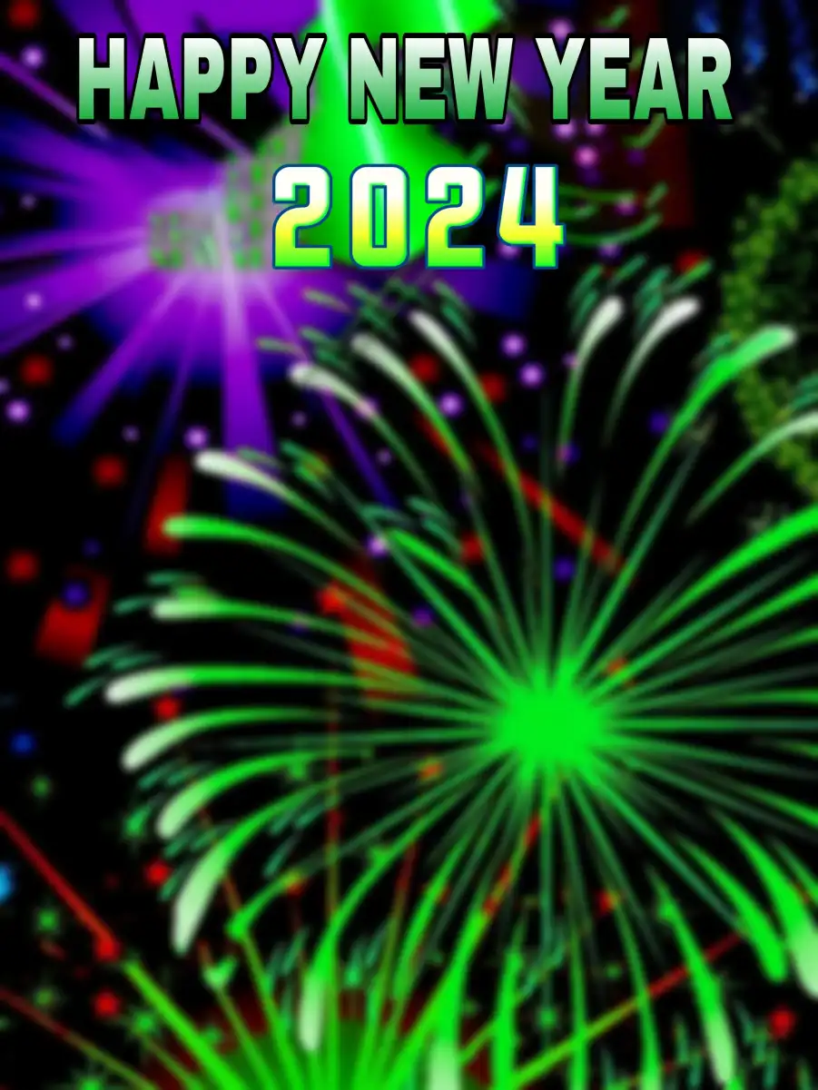 Happy New Year 2024 Green Fireworks In Sky HD Background