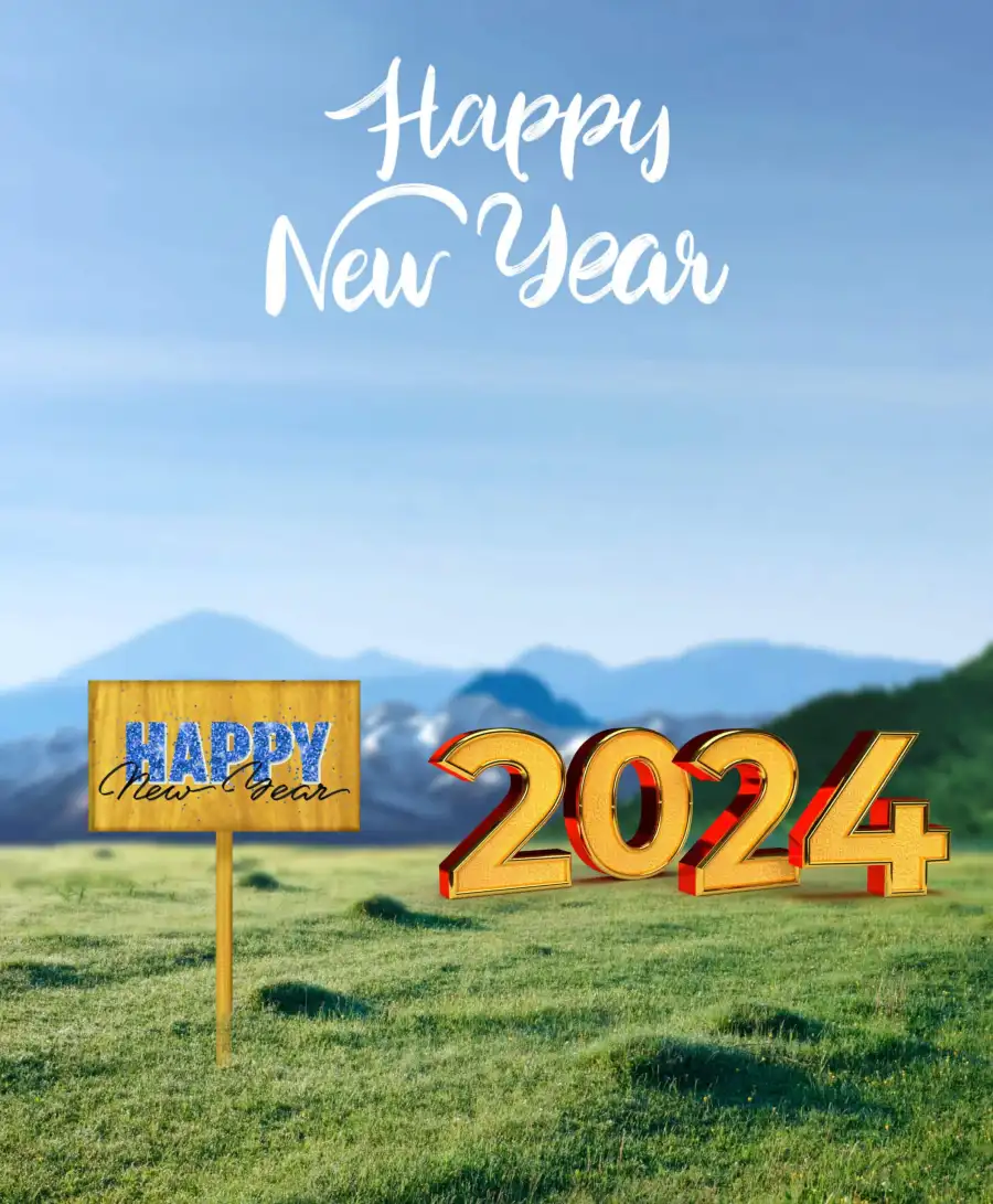 Happy New  Year 2024 Green Grass Field CB Background