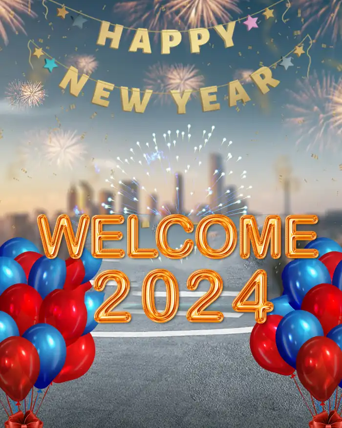 Happy New Year 2024 Group Of Balloons Photo Editing Background