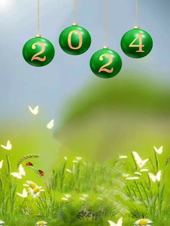 Happy New Year 2024 Group Of Butterfly Green CB Background