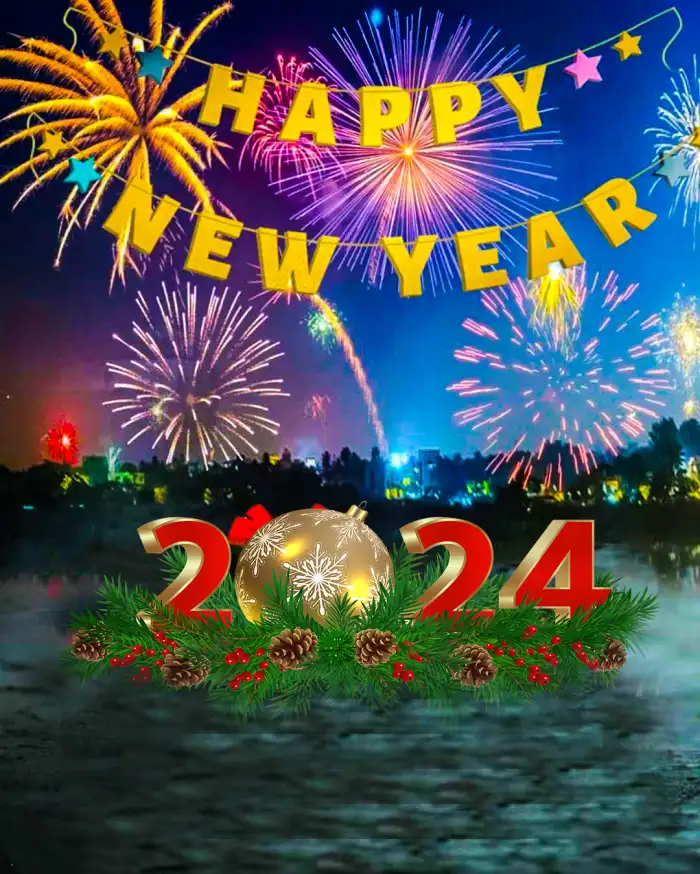 Happy New Year 2024 Group Of Fireworks In The Sky Picsart Background