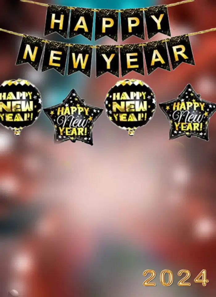 Happy New Year 2024 Group Of Gold And Black Badges Background