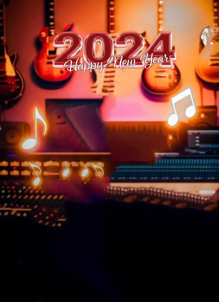 Happy New Year 2024 Group Of Guitars Editing Background