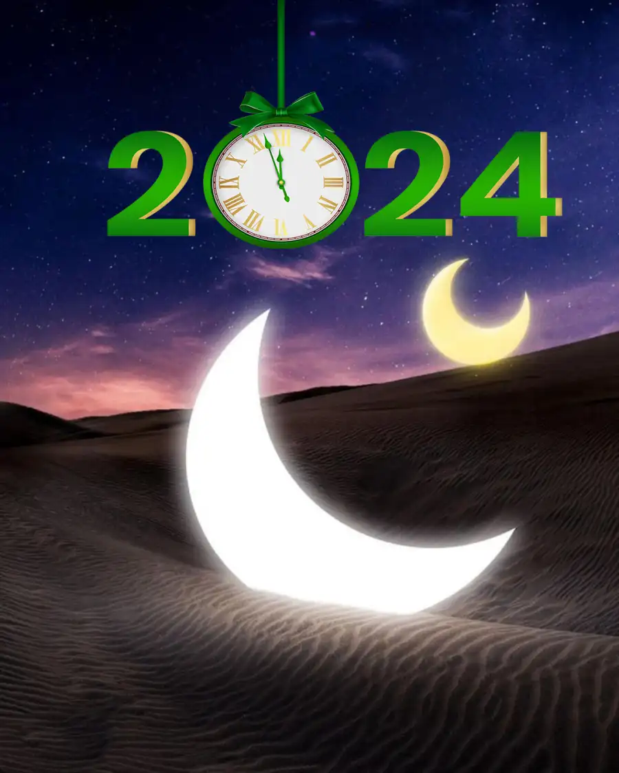 Happy New Year 2024 Half Moon In Sahara HD  Background