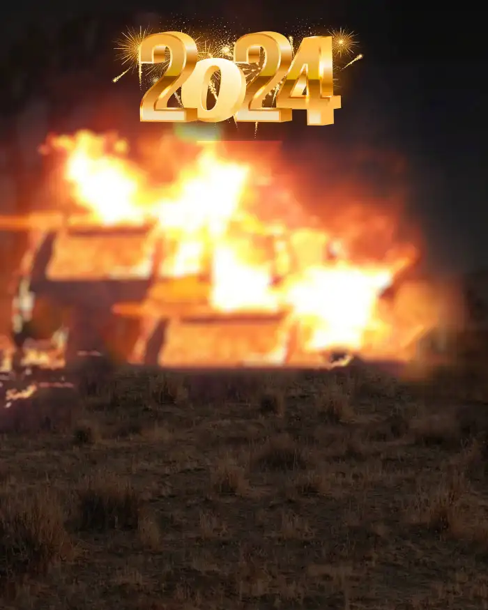 Happy New Year 2024 Large Bonfire At Night Editing Background