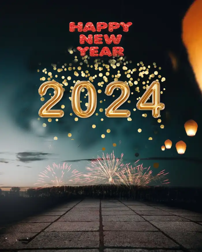 Happy New Year 2024 Large Group Of Lights Full HD Background