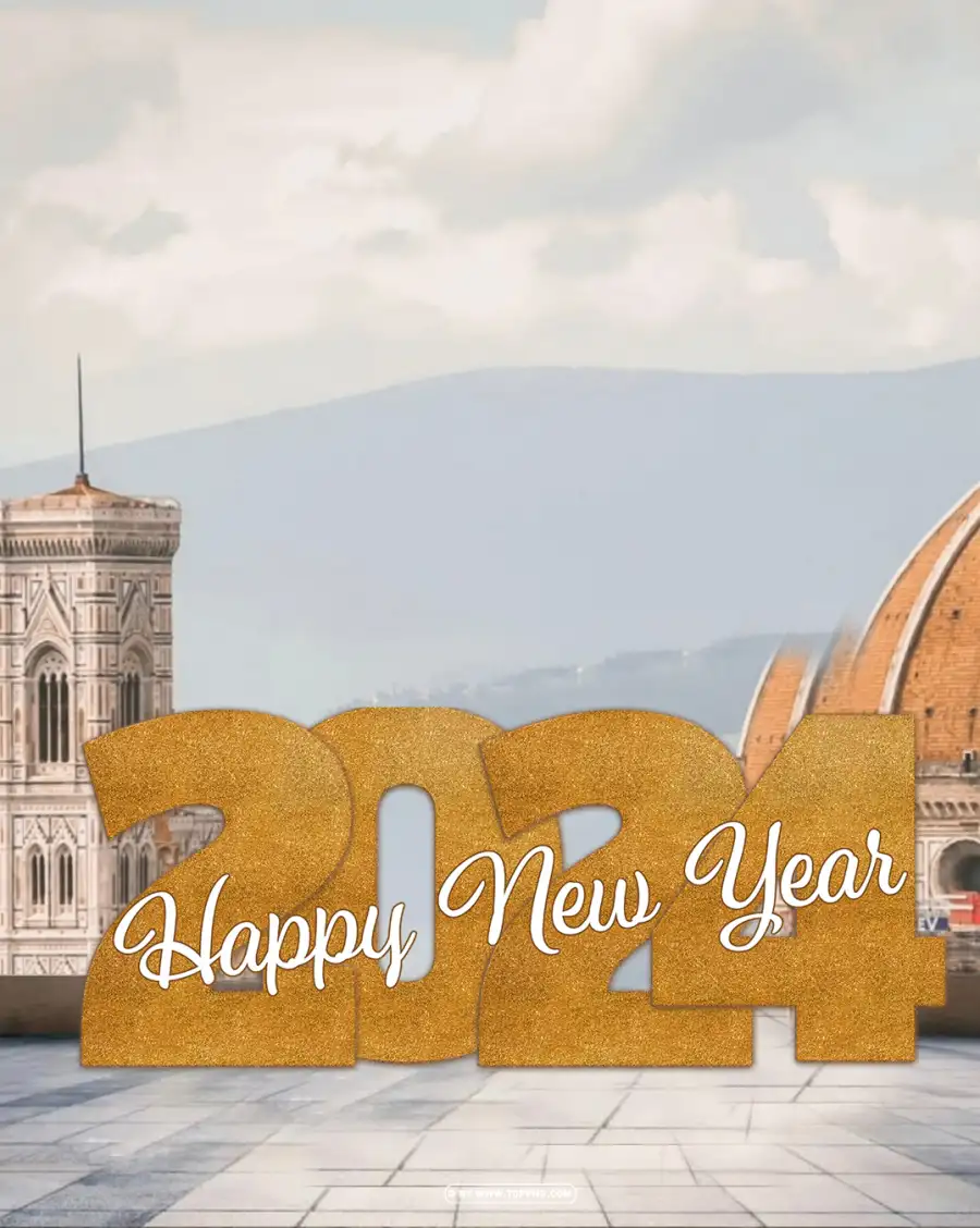 Happy New Year 2024 Logo  In Front Of A Building Background