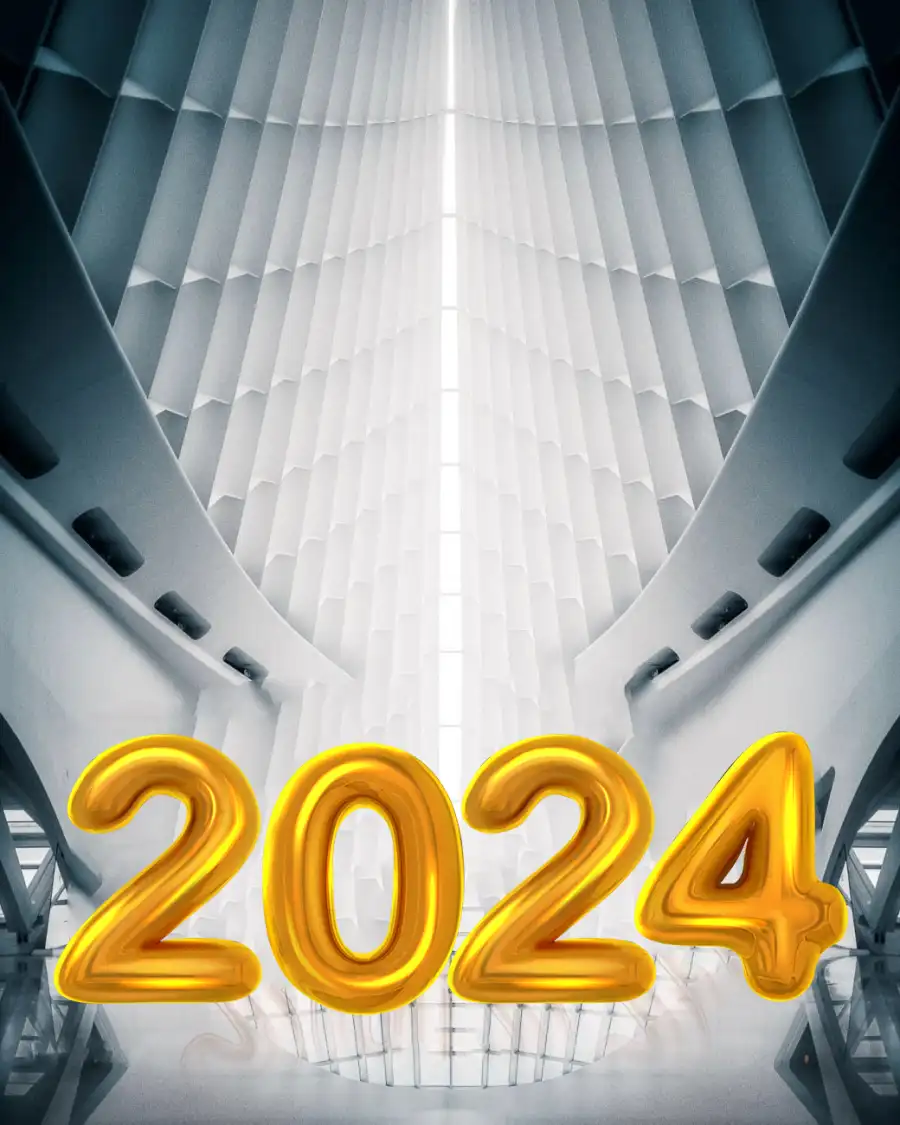 Happy New Year 2024 Logo On A Building CB Background