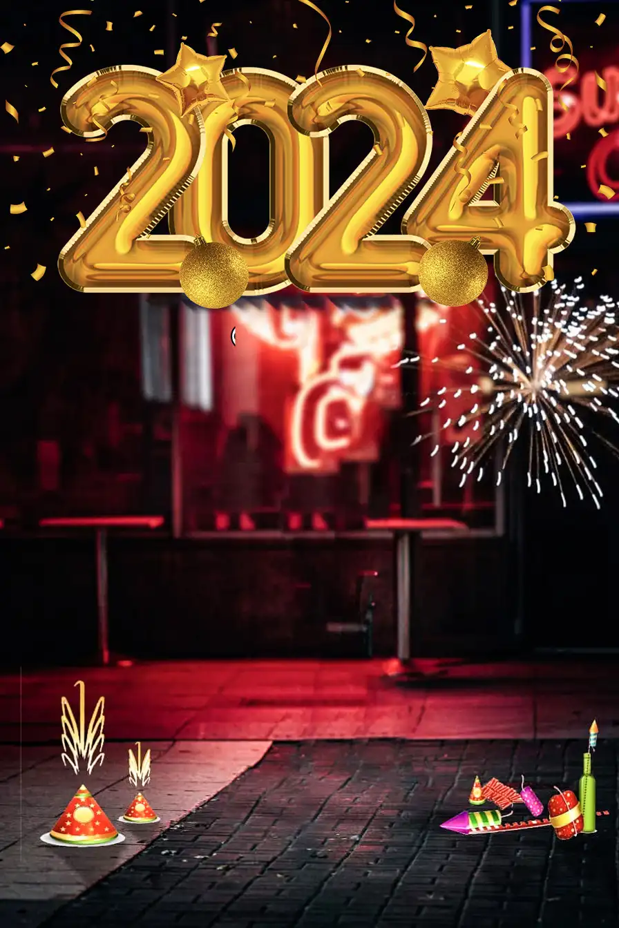 Happy New Year 2024 Logo With A Neon Sign Background