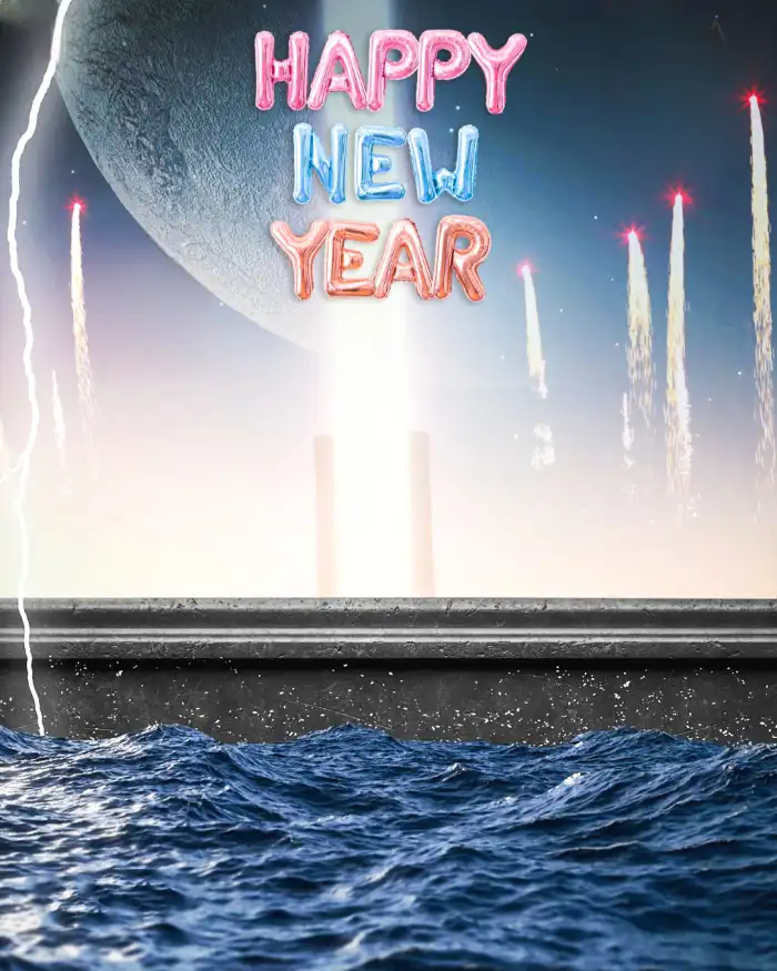 Happy New Year 2024 Logo With A Water In The Background