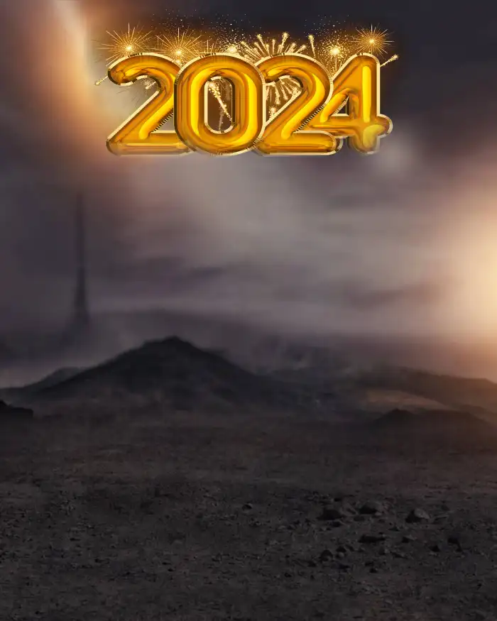 Happy New Year 2024 Mountain With A Cloud Of Smoke Background For CB Editing