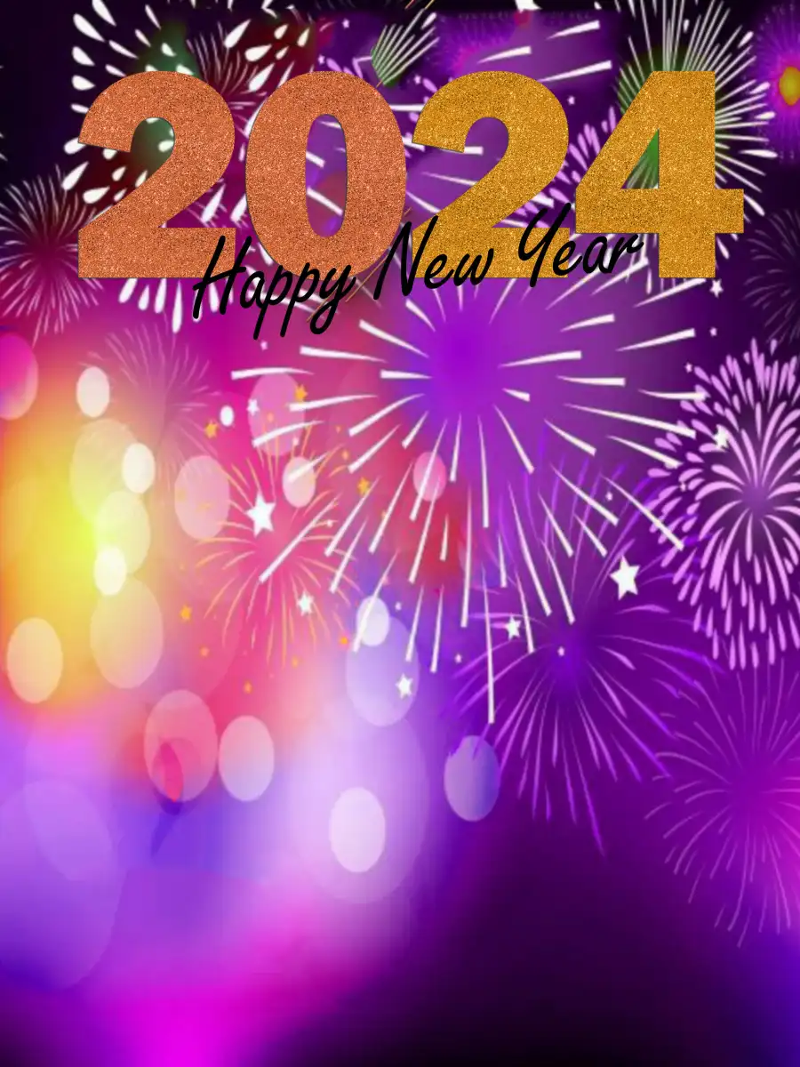 Happy New Year 2024 Red Fireworks HD  Background