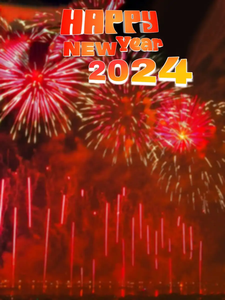 Happy New Year 2024 Red Fireworks In Sky CB Background