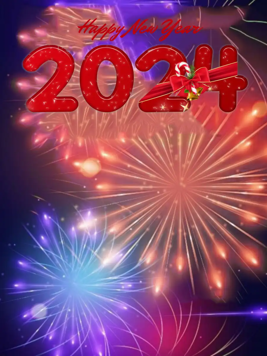 Happy New Year 2024 Red Fireworks In Sky Editing   Background