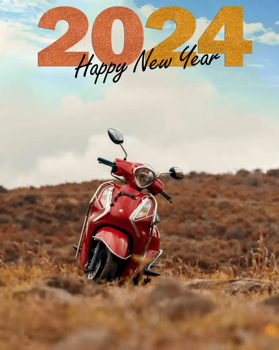 Happy New Year 2024 Red Motorcycle With Lights On It Background