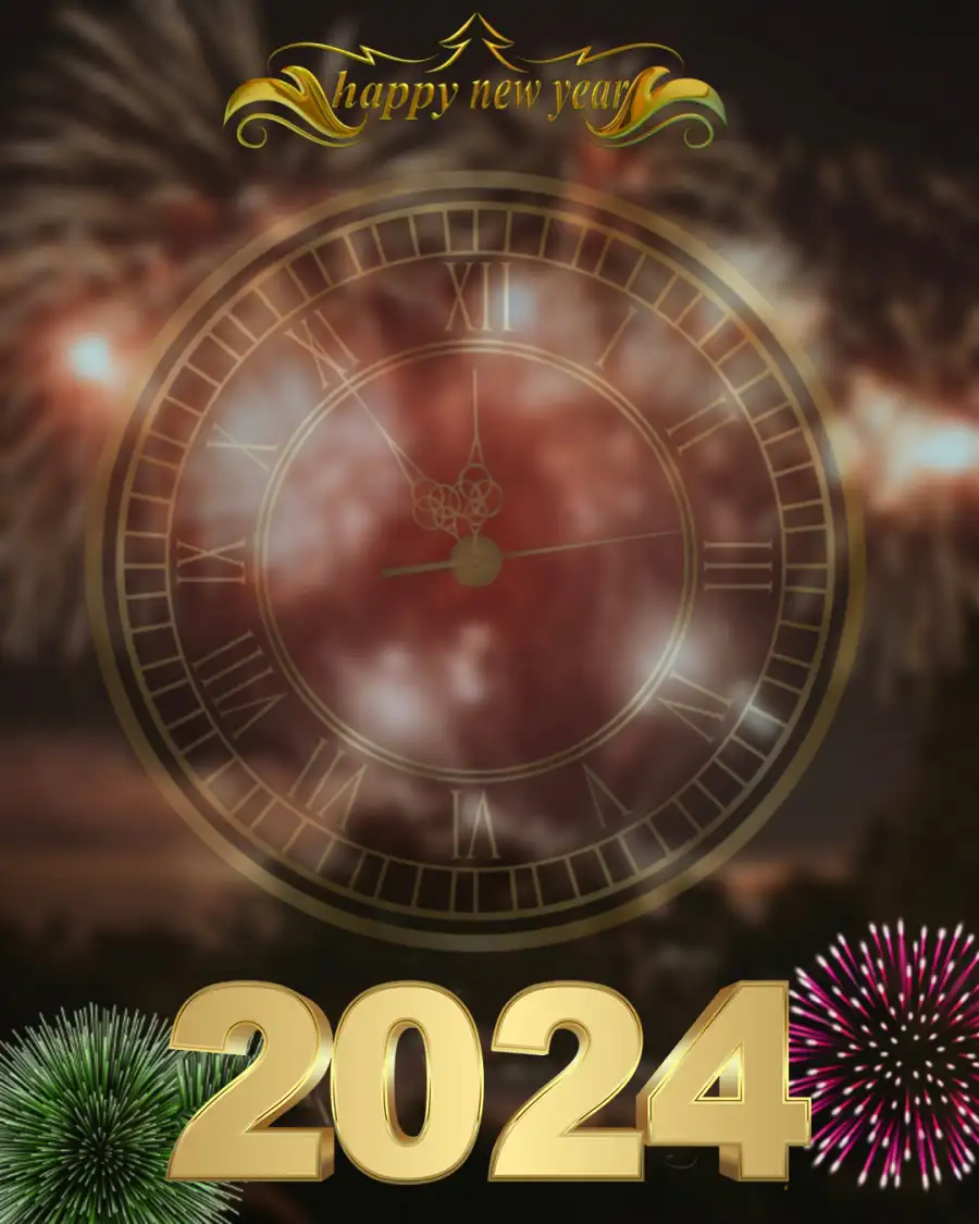 Happy New Year 2024 Round Gold Ball With Logo Editing Background