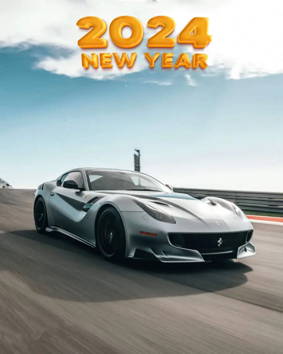 Happy New Year 2024 Silver Sports Car On A Road Background HD