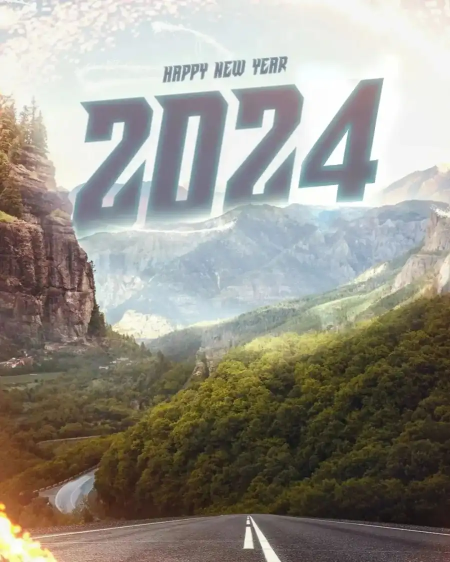 Happy New Year 2024 Snapseed Road Mountain Background