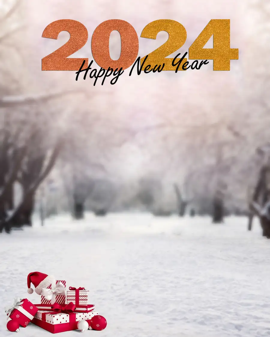 Happy New Year 2024 Snow Covered Yard Forest Picsart Background