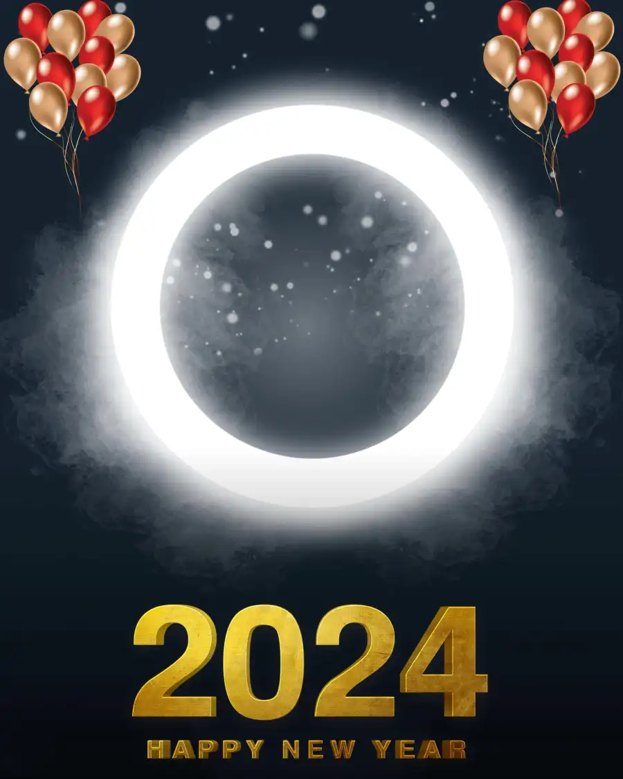 Happy New Year 2024 White Ring Light Picsart Background