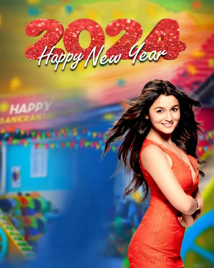 Happy New Year 2024 Woman Girl Editing HD Background